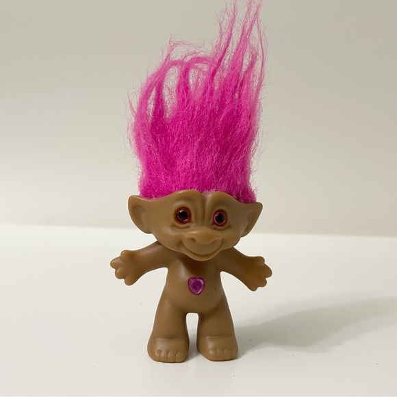 Vintage ACE Novelty Troll Pink Hair Pink Eyes Pink Belly Jewel Heart - Picture 16 of 16